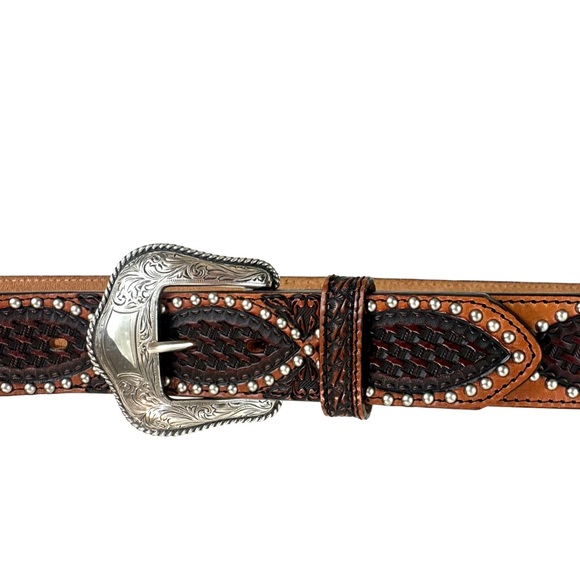 Justin 125 Year Studded Belt Leather Brown Women's Cowgirl Size: 34 - Picture 4 of 14